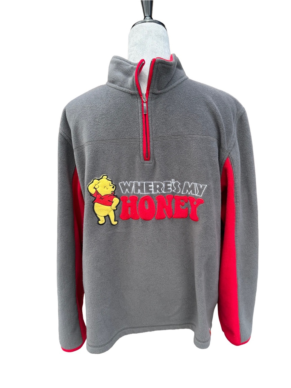 VTG 90s Disney Winnie The Pooh Wheres My Honey Quarter Zip Fleece Pullover M?